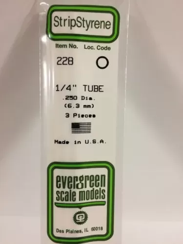 Evergreen 228 - .250" OD X 14" / 6.3mm X 35cm OD Opaque White Polystyrene Round Tubing