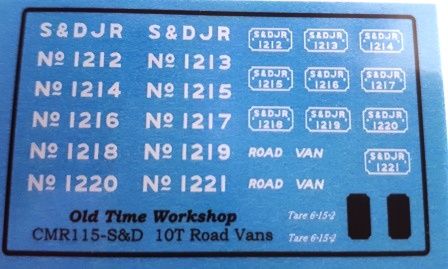CMR115 (S&D) - Old Time Workshop 4mm Decals - S&D 10T Road Vans