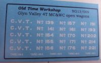 Old Time Workshop 009 Decals - Glyn Valley Railway - 4T granite wagons, 1891-5 Midland RC&W Co Build