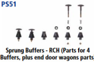 Parkside Models PS51 - Sprung Wagon Buffers (parts for 4 buffers) RCH style